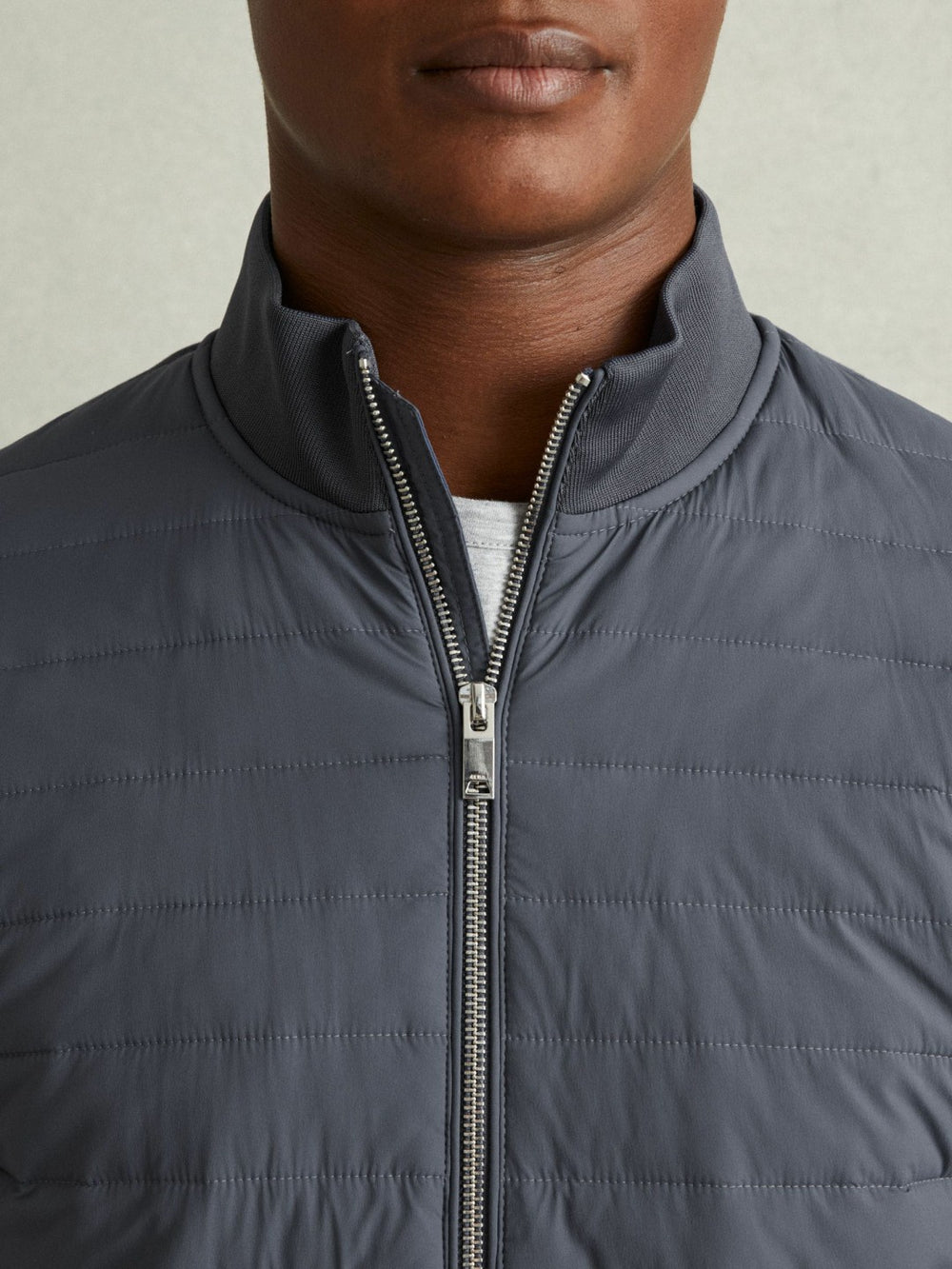 Hybrid Quilt and Knit Zip-Through Jacket Airforce Blue | Mens