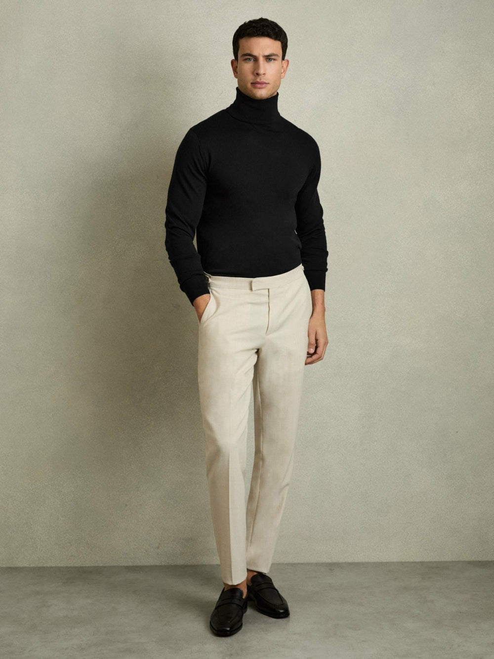 Slim Fit Merino Wool Roll Neck Jumper Black | Mens