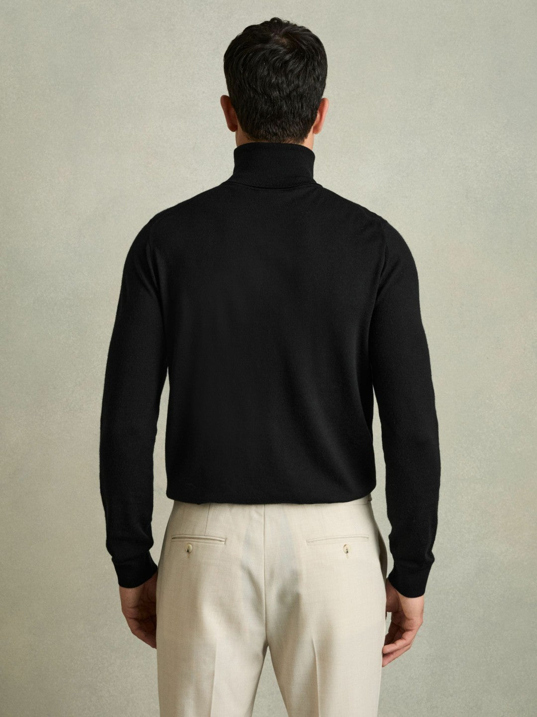 Slim Fit Merino Wool Roll Neck Jumper Black | Mens