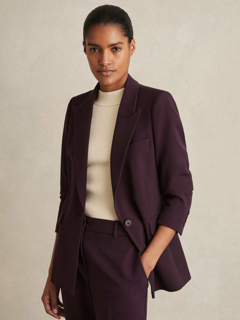 Tailored Single Breasted Suit Blazer Berry | Womens