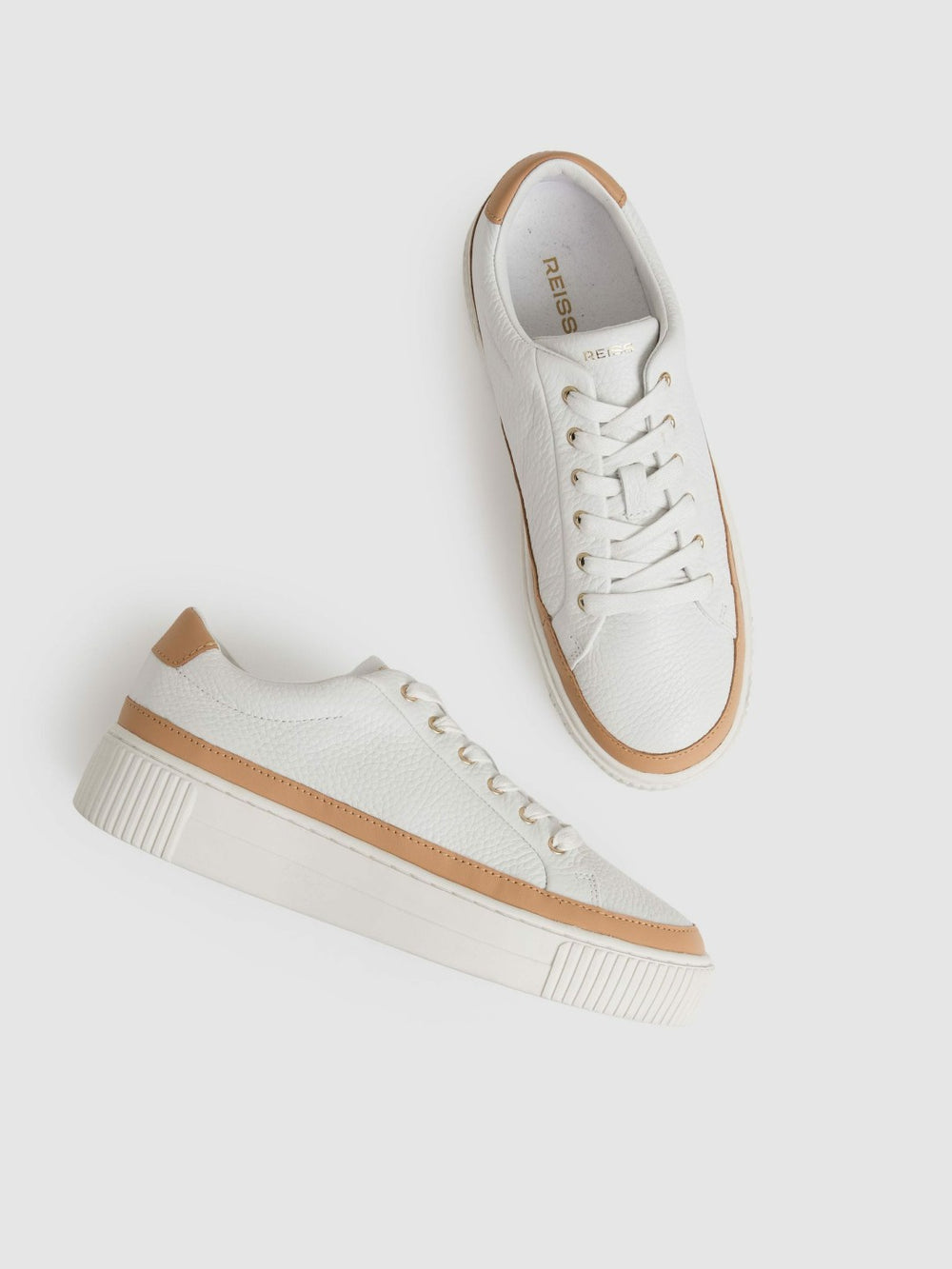 Grained Leather Platform Trainers Camel/White | Womens