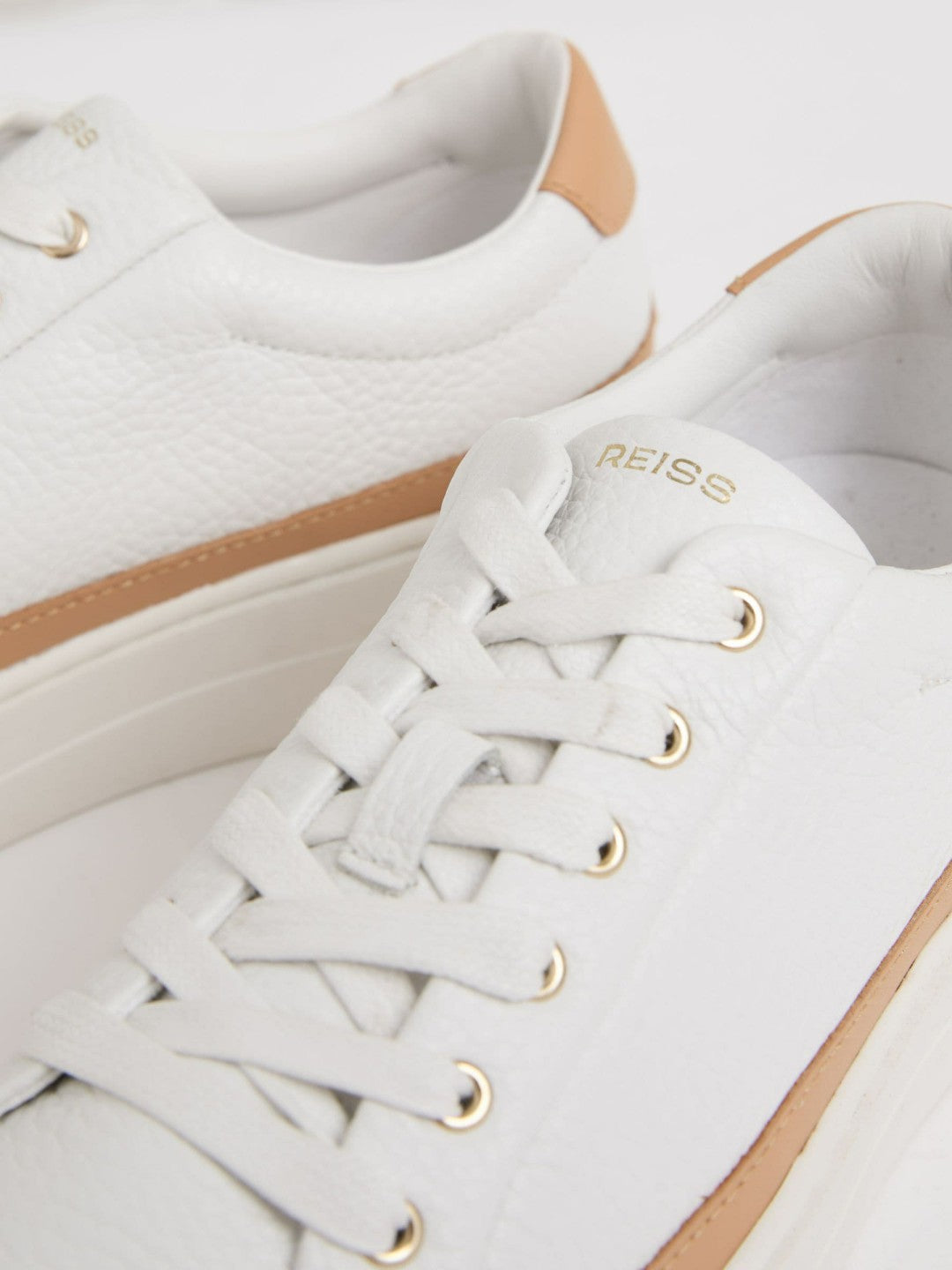 Grained Leather Platform Trainers Camel/White | Womens
