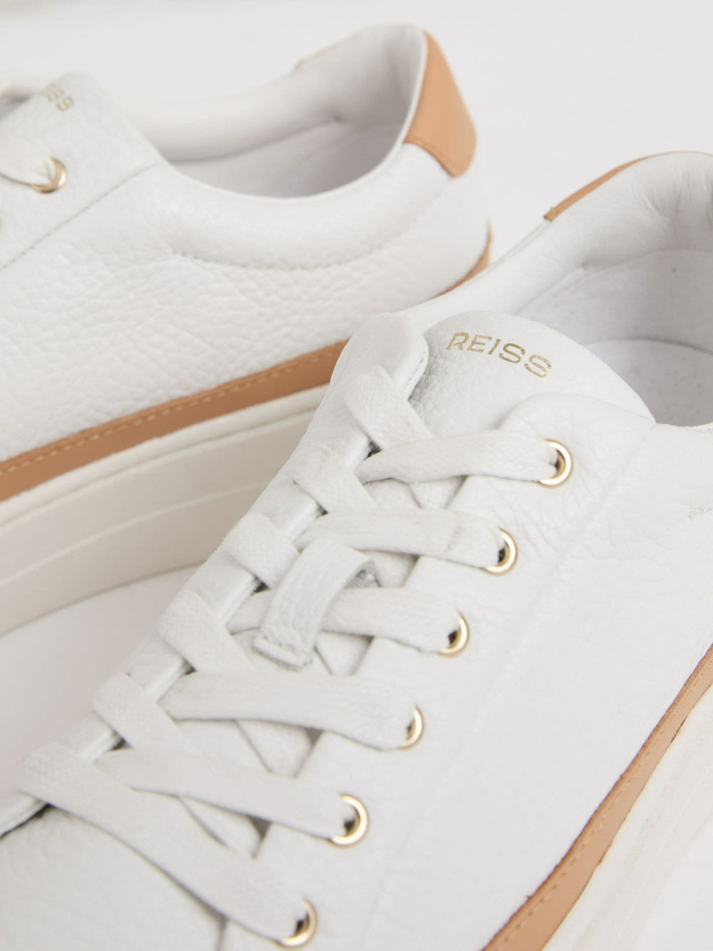 Grained Leather Platform Trainers Camel/White | Womens