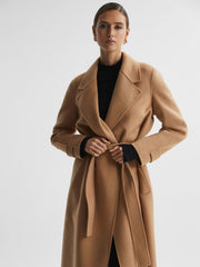 Wool Blend Belted Blindseam Coat Camel | Womens
