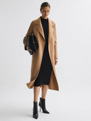 Wool Blend Belted Blindseam Coat Camel | Womens