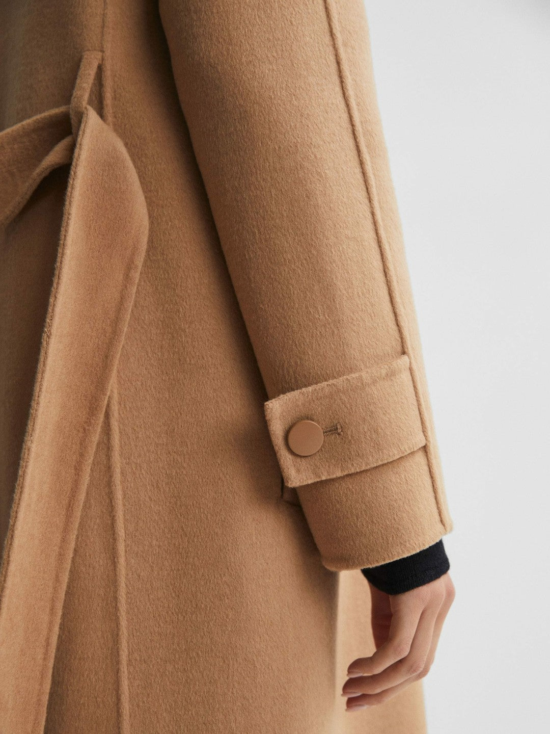 Wool Blend Belted Blindseam Coat Camel | Womens