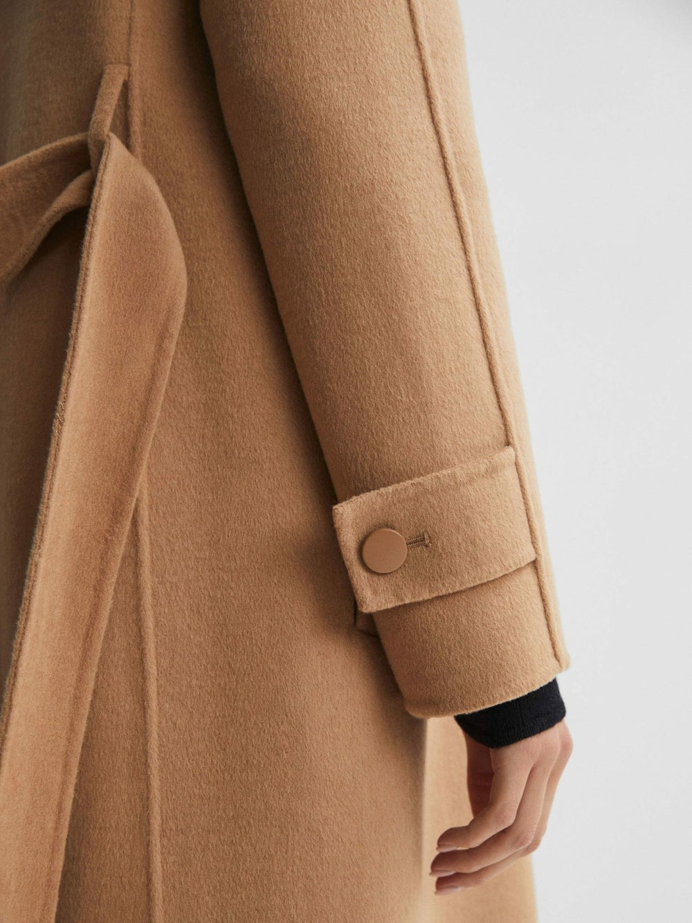 Wool Blend Belted Blindseam Coat Camel | Womens