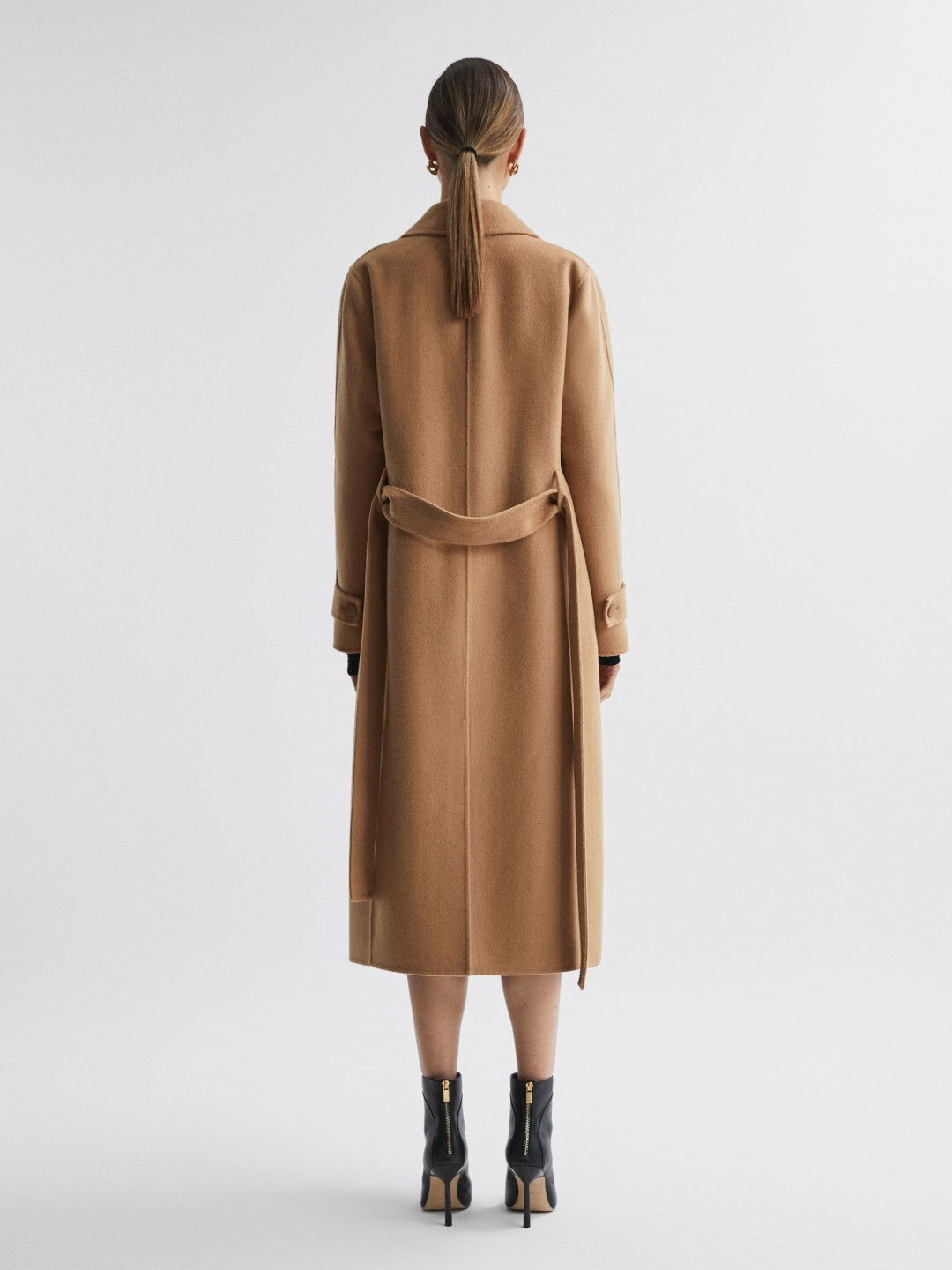 Wool Blend Belted Blindseam Coat Camel | Womens