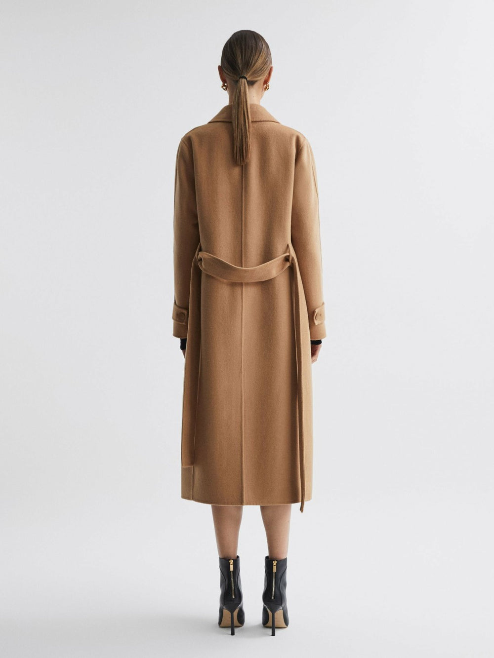 Wool Blend Belted Blindseam Coat Camel | Womens