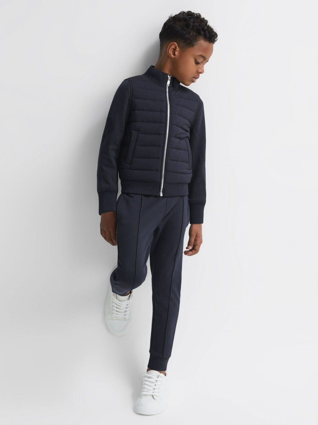 3-9 yrs Funnel Neck Quilted Hybrid Jacket Navy | Children