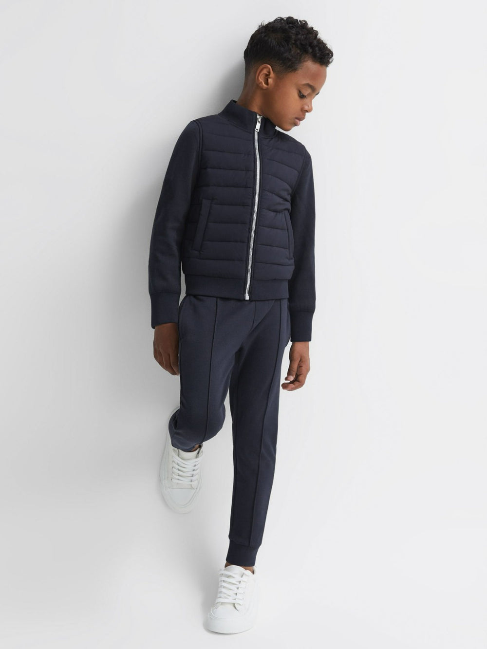 3-9 yrs Funnel Neck Quilted Hybrid Jacket Navy | Children