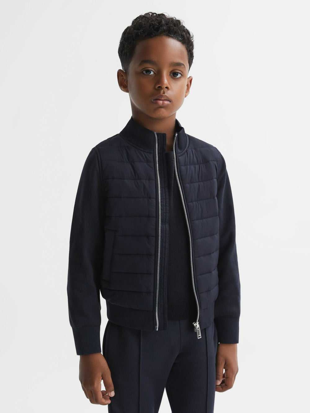 3-9 yrs Funnel Neck Quilted Hybrid Jacket Navy | Children