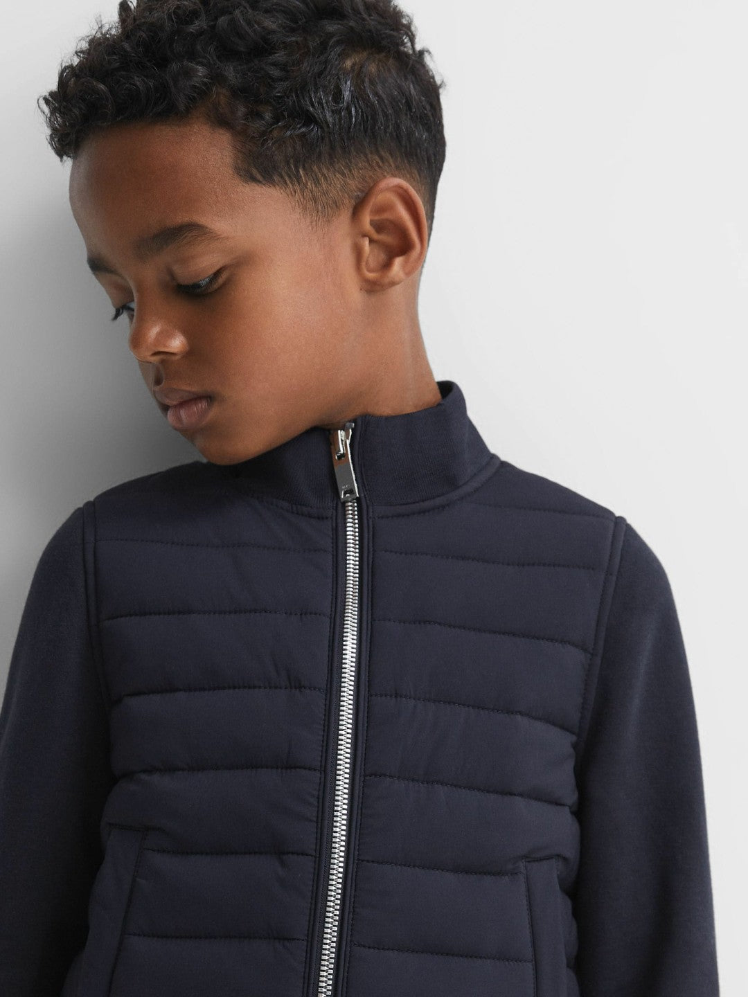 3-9 yrs Funnel Neck Quilted Hybrid Jacket Navy | Children