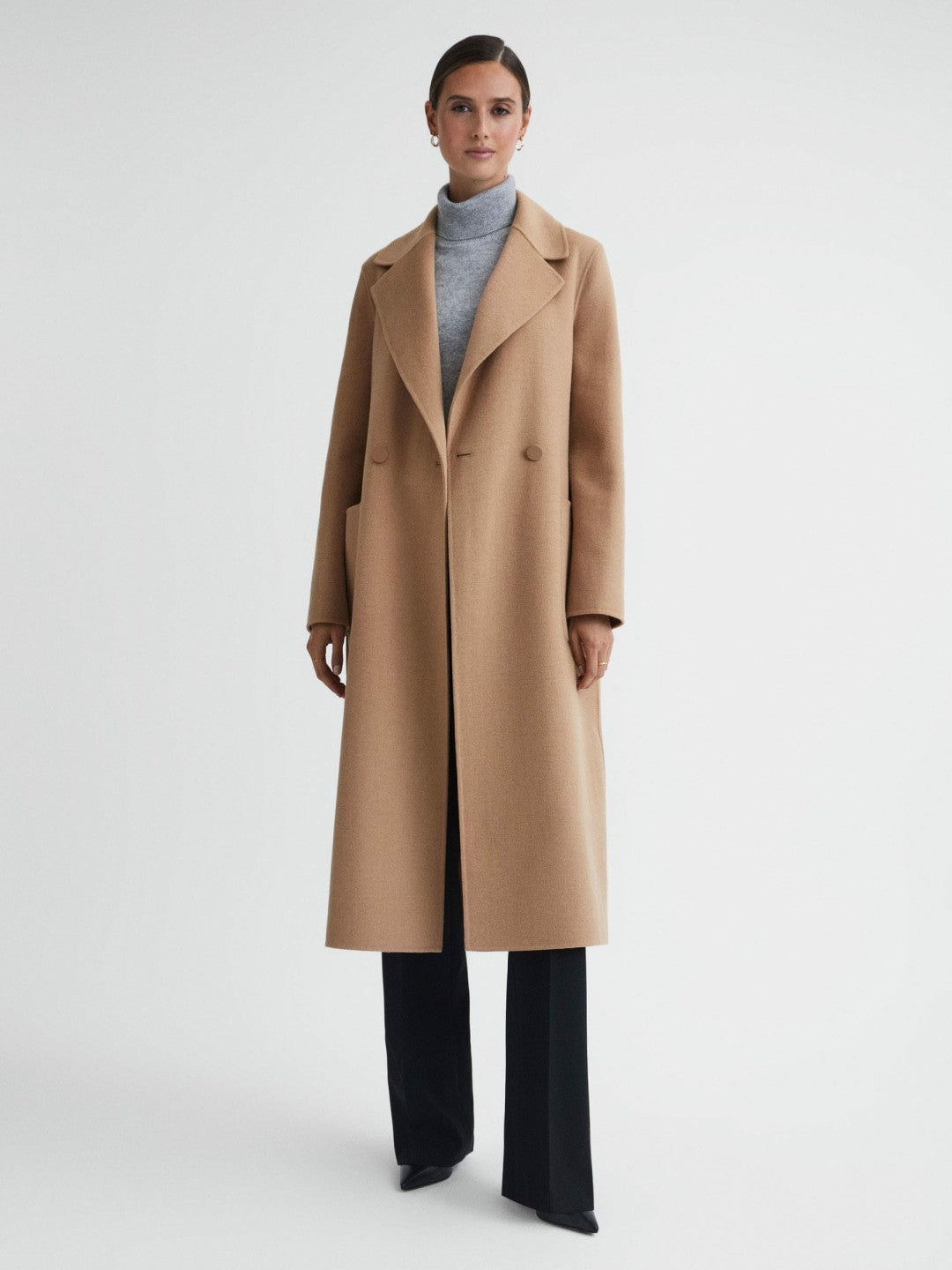 Long Wool Blend Blindseam Coat Camel | Womens