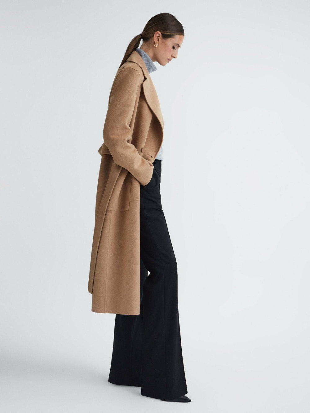 Long Wool Blend Blindseam Coat Camel | Womens