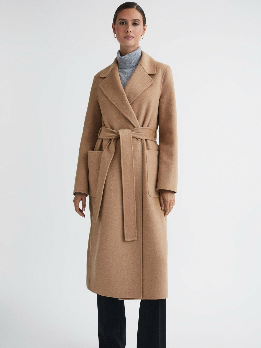 Long Wool Blend Blindseam Coat Camel | Womens