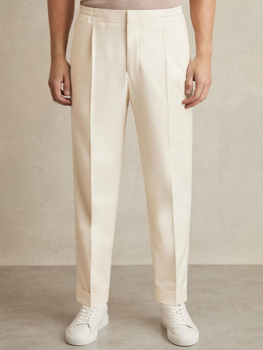 Relaxed-Fit Pleated Tapered Trousers Ecru | Mens