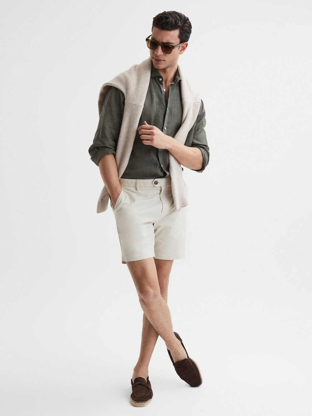 Short Length Casual Chino Shorts Chalk | Mens