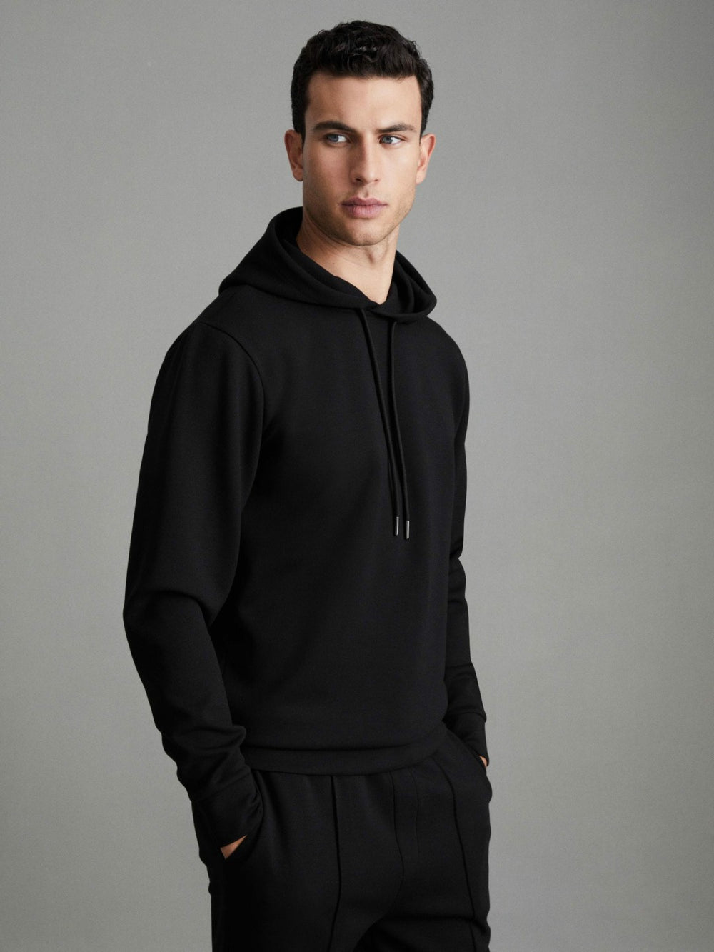 Interlock Jersey Drawstring Hoodie Black | Mens