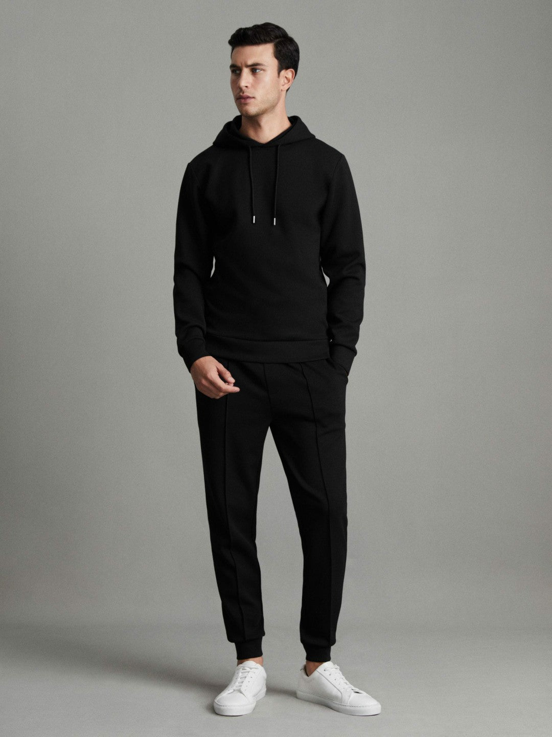 Interlock Jersey Drawstring Hoodie Black | Mens
