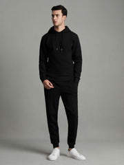 Interlock Jersey Drawstring Hoodie Black | Mens