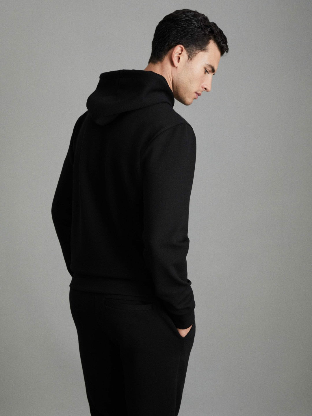 Interlock Jersey Drawstring Hoodie Black | Mens