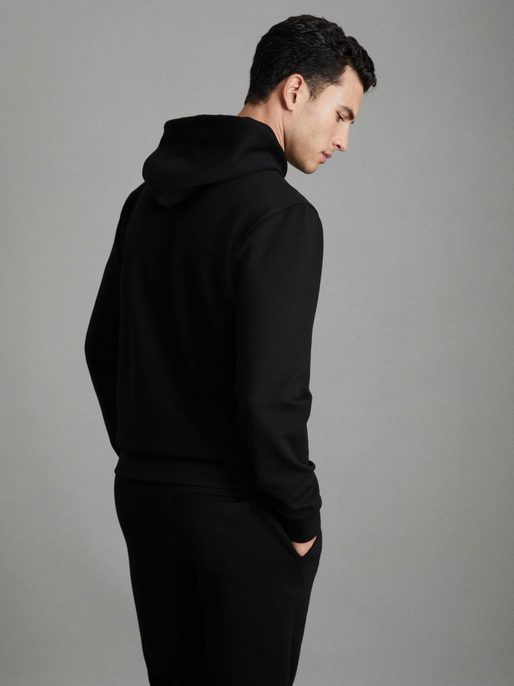 Interlock Jersey Drawstring Hoodie Black | Mens