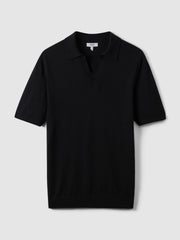Merino Wool Open Collar Polo Shirt Navy | Mens