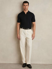 Merino Wool Open Collar Polo Shirt Navy | Mens