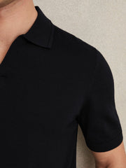 Merino Wool Open Collar Polo Shirt Navy | Mens