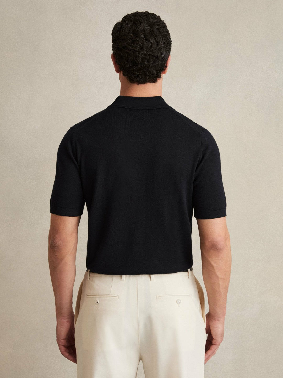 Merino Wool Open Collar Polo Shirt Navy | Mens