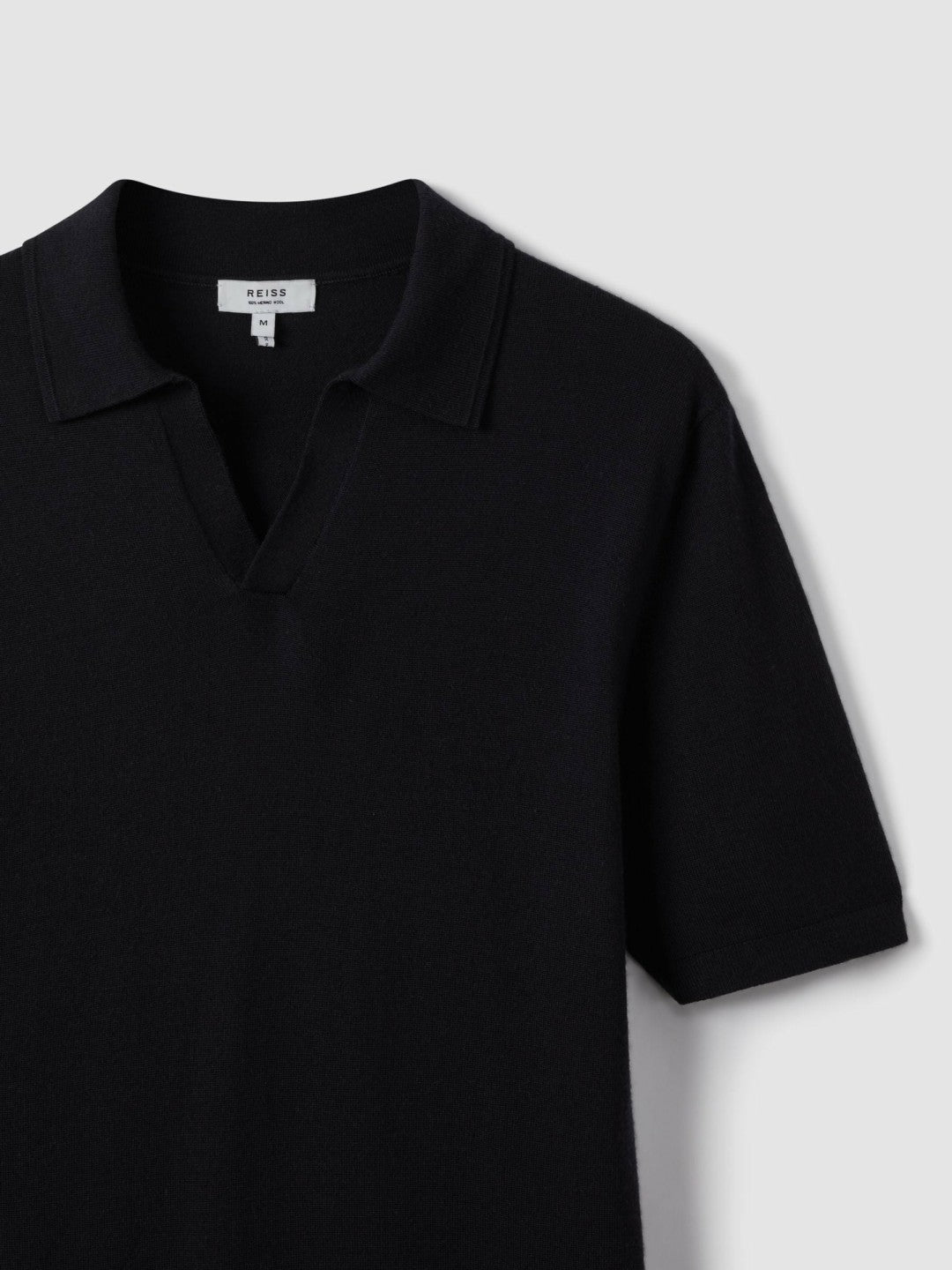 Merino Wool Open Collar Polo Shirt Navy | Mens