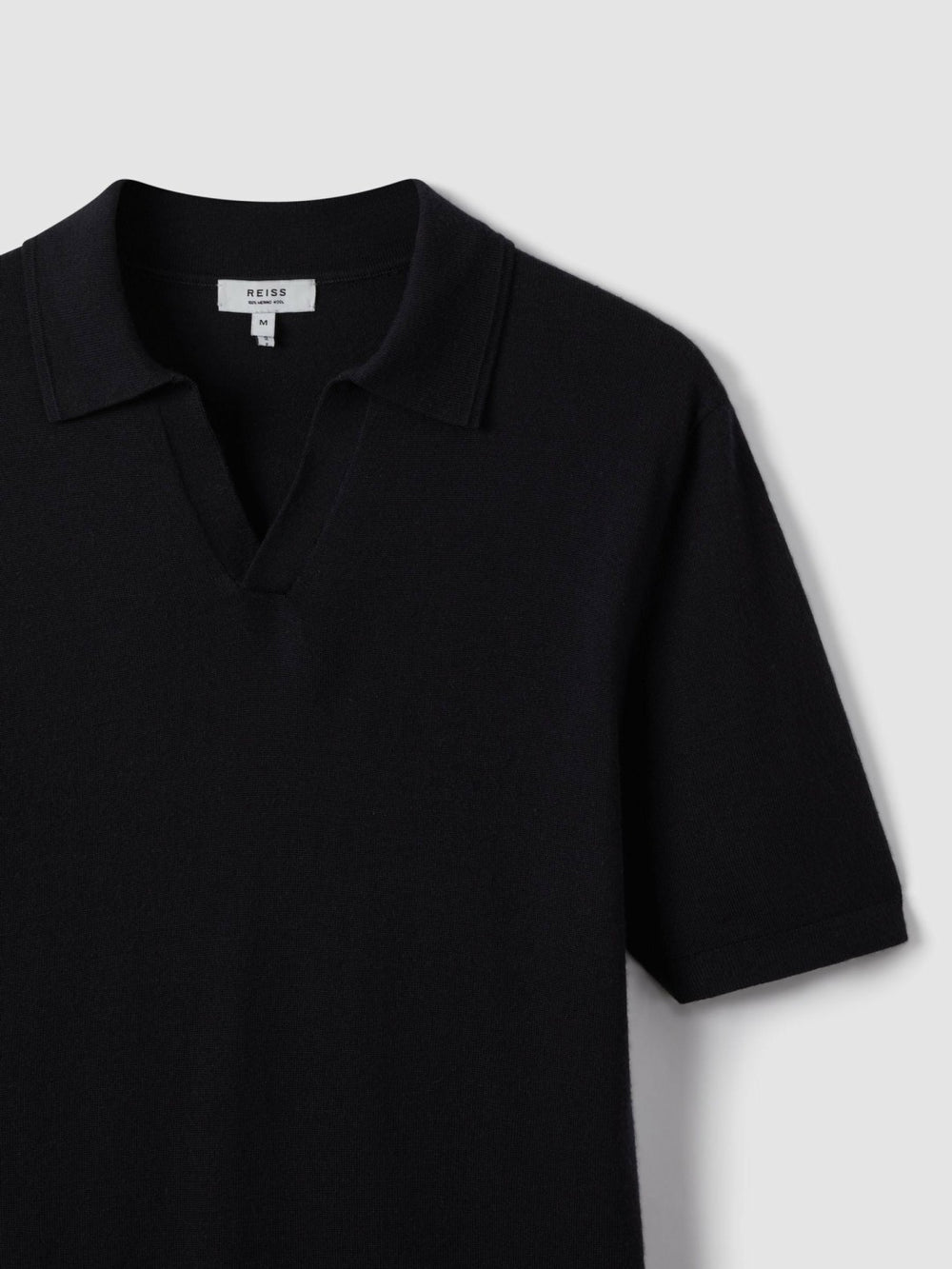 Merino Wool Open Collar Polo Shirt Navy | Mens