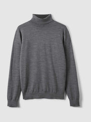 Slim Fit Merino Wool Roll Neck Jumper Derby Grey Marl | Mens