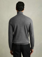 Slim Fit Merino Wool Roll Neck Jumper Derby Grey Marl | Mens