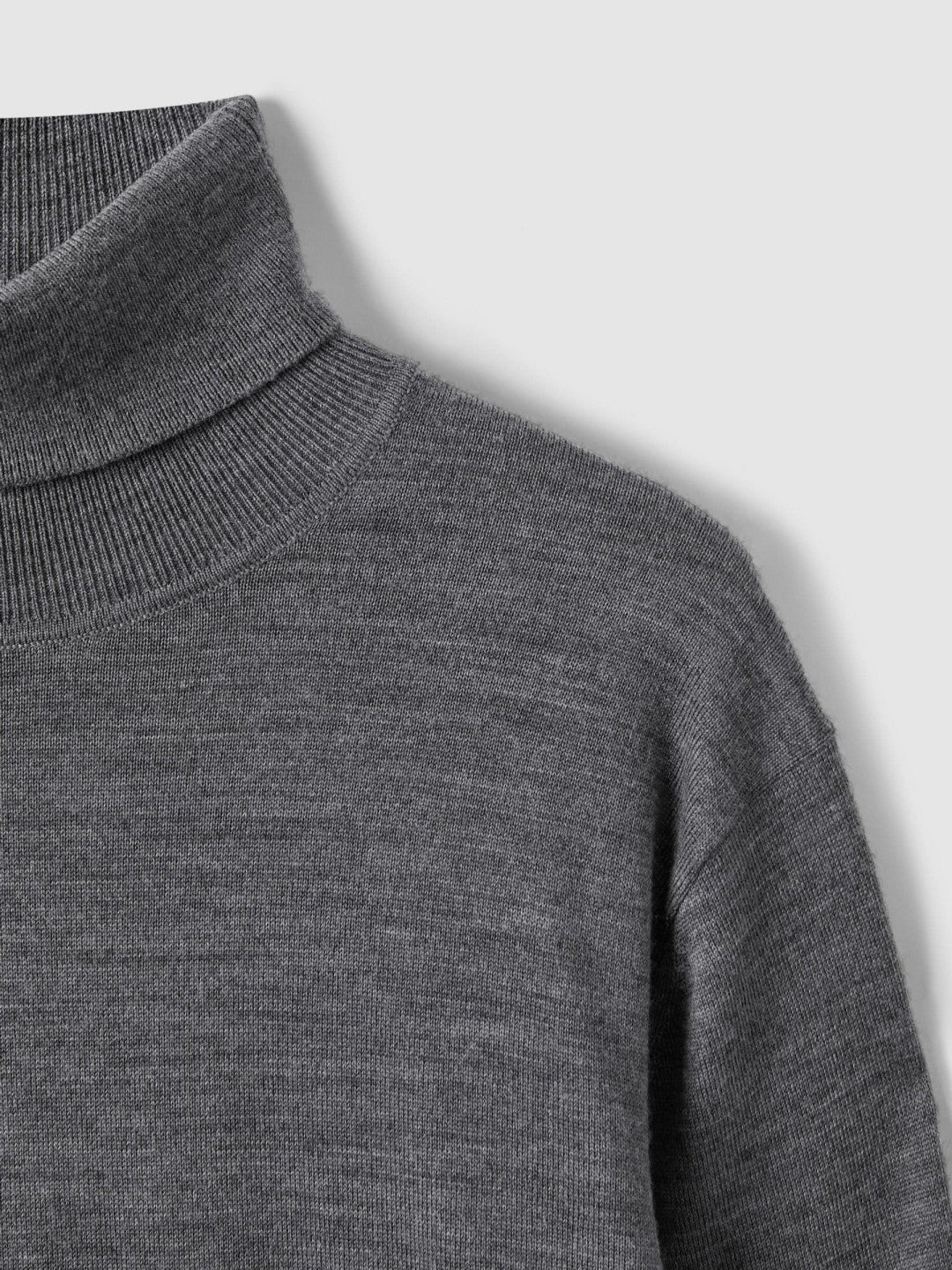 Slim Fit Merino Wool Roll Neck Jumper Derby Grey Marl | Mens