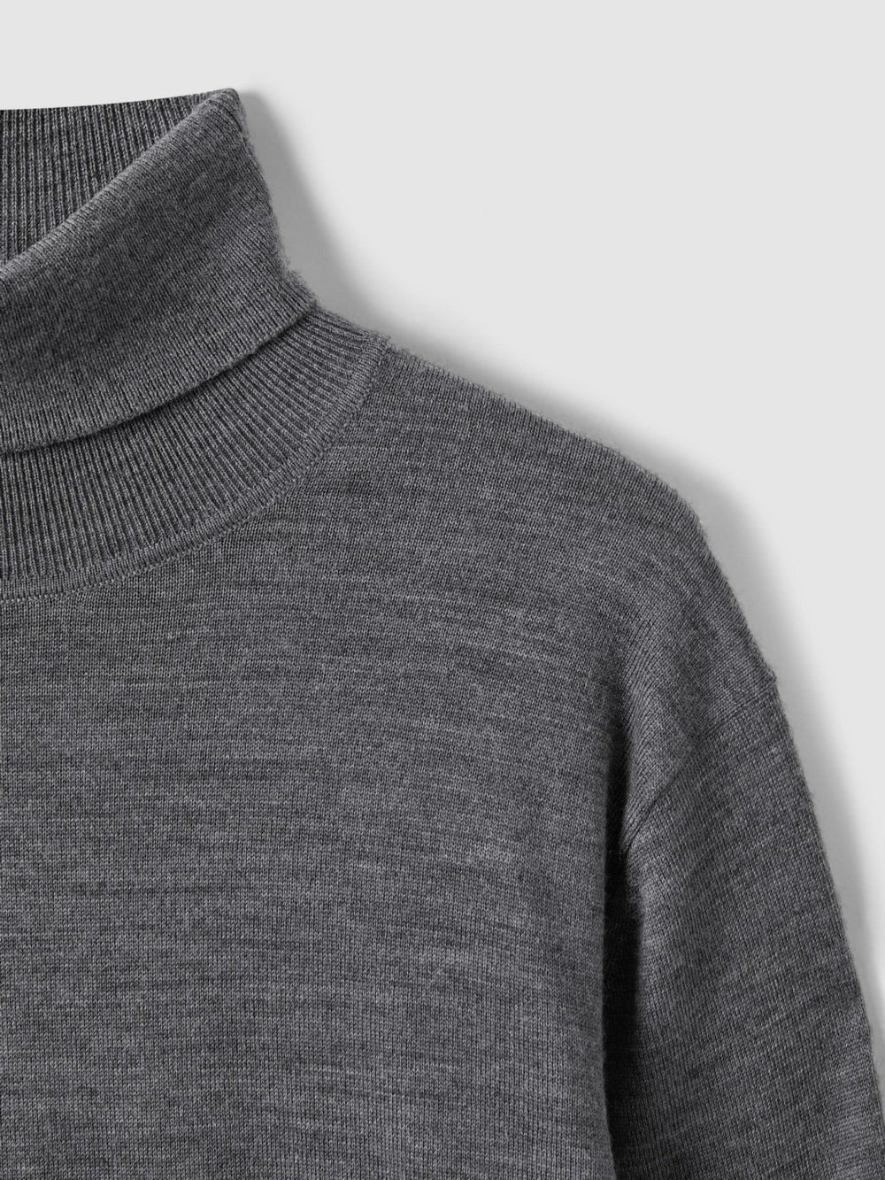 Slim Fit Merino Wool Roll Neck Jumper Derby Grey Marl | Mens