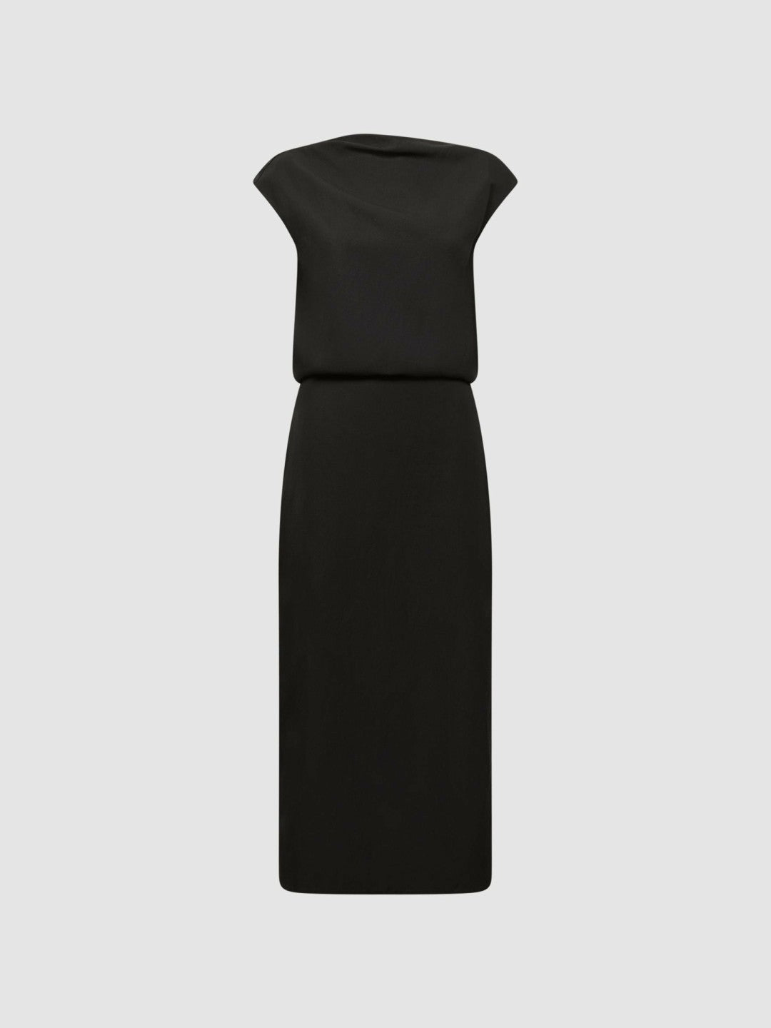 Premium Linen Blend Open-Back Midi Dress Black | Womens