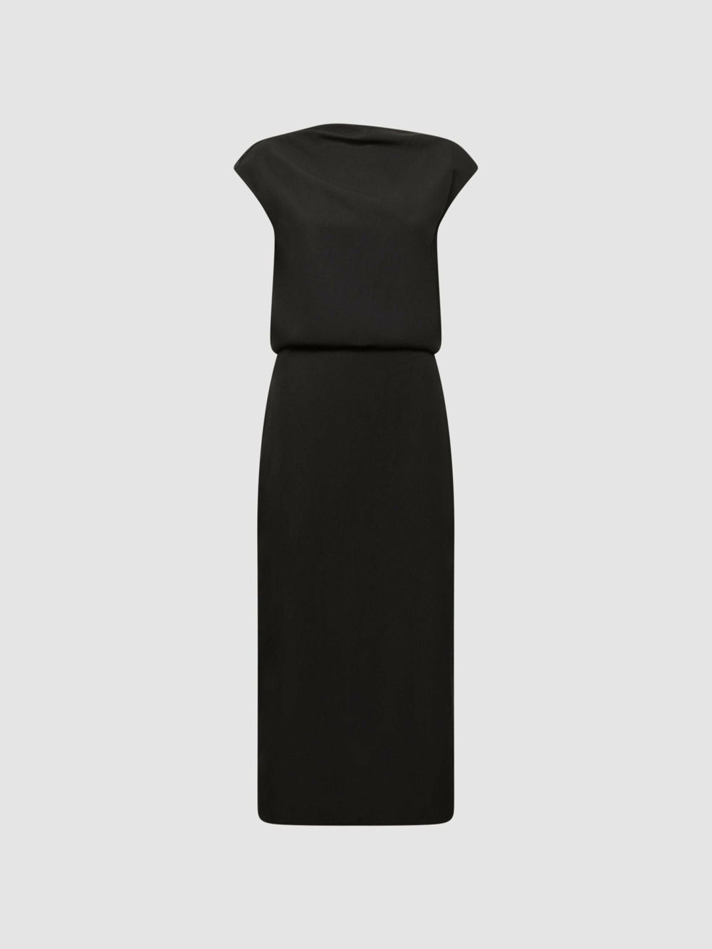 Premium Linen Blend Open-Back Midi Dress Black | Womens