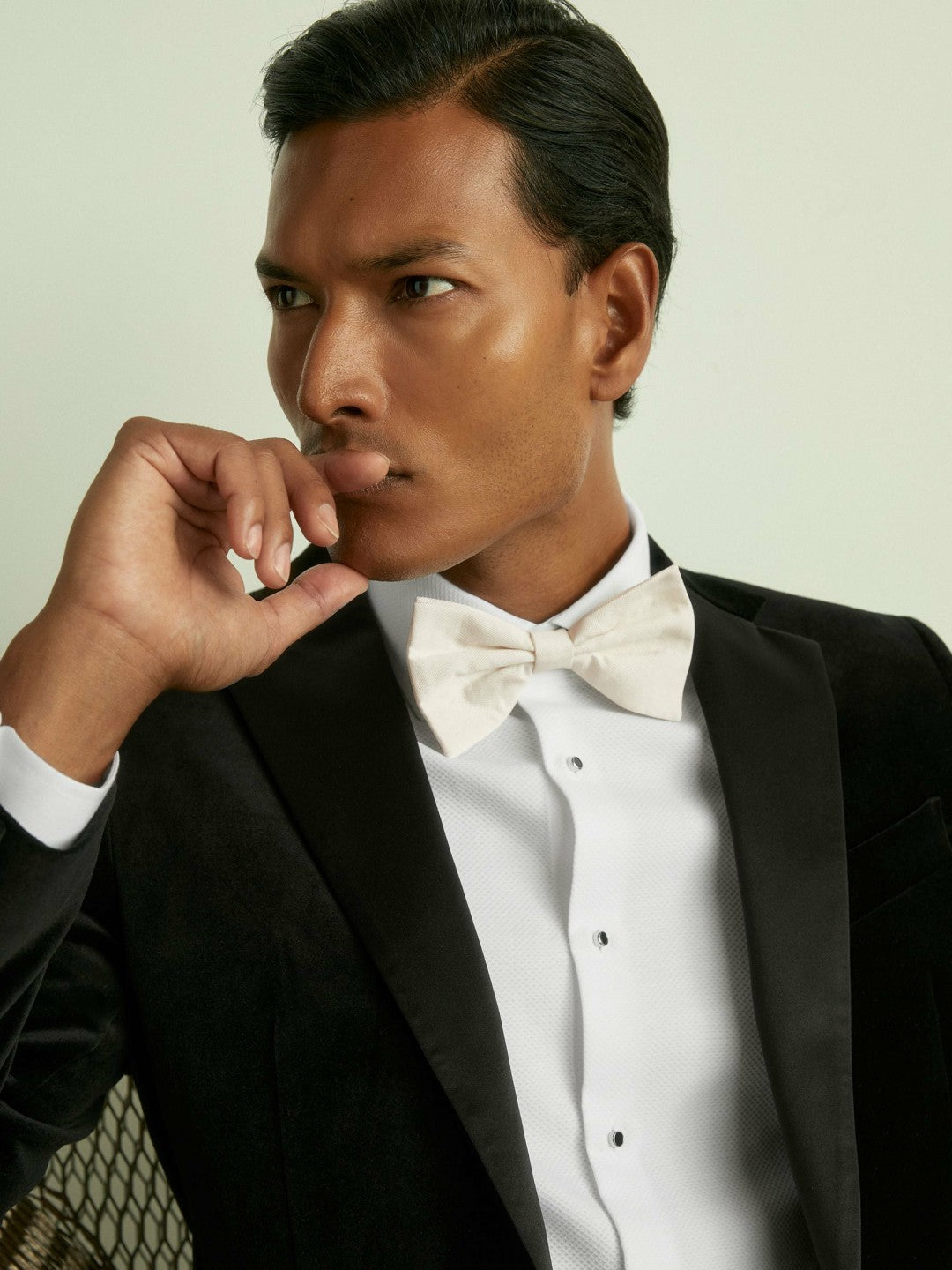 Grosgrain Silk Bow Tie Light Ivory | Mens