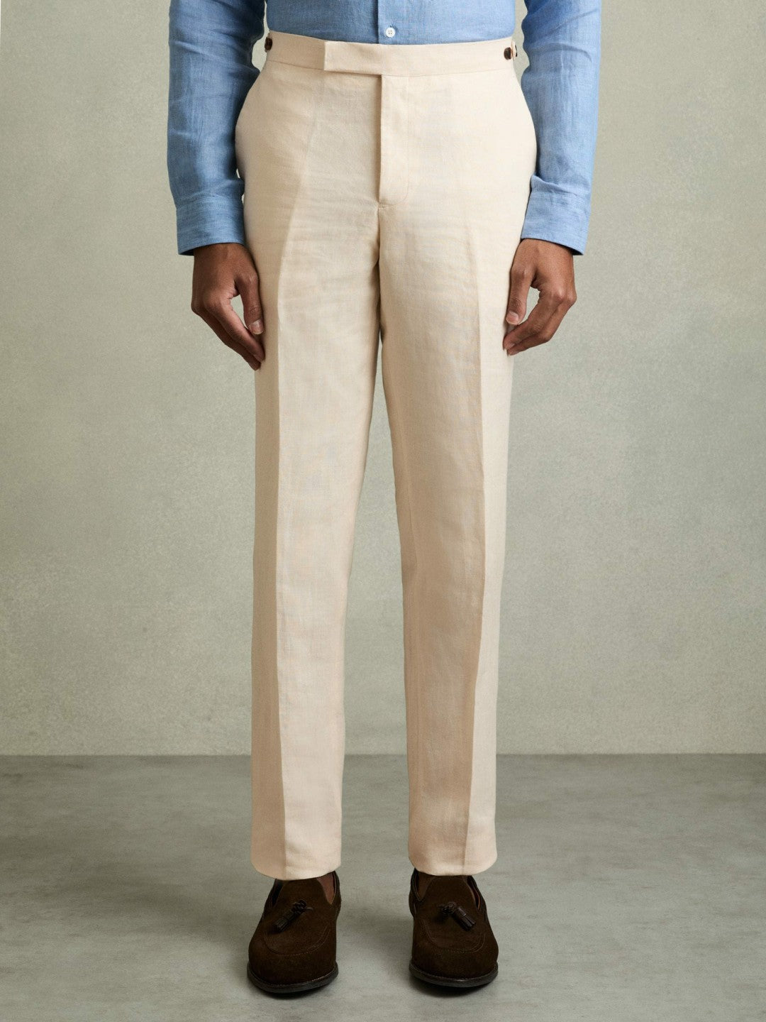 Slim Fit Linen Adjuster Trousers Stone | Mens
