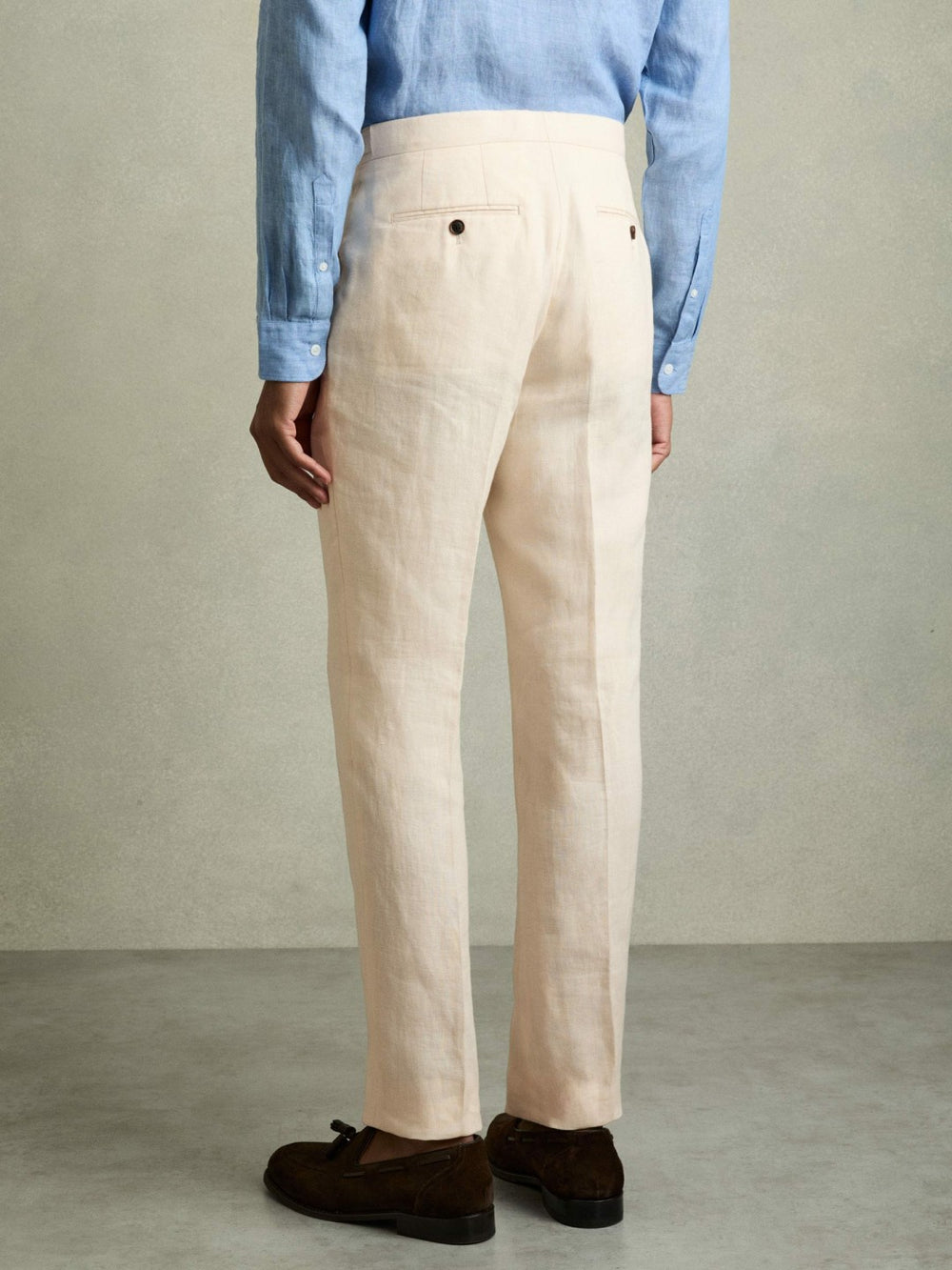 Slim Fit Linen Adjuster Trousers Stone | Mens