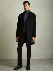 Wool Blend Single Breasted Epsom Overcoat Black | Mens