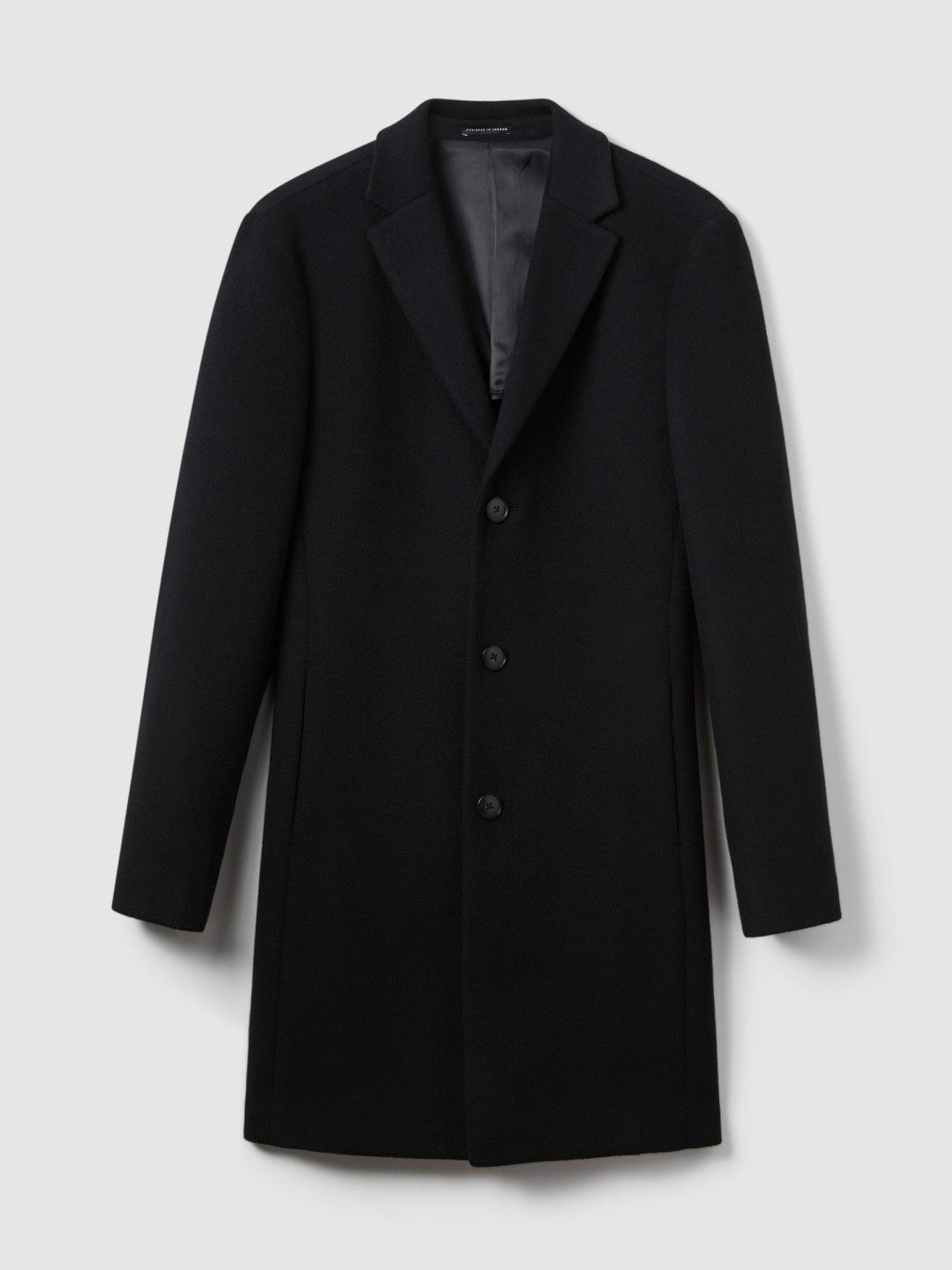 Wool Blend Single Breasted Epsom Overcoat Black | Mens