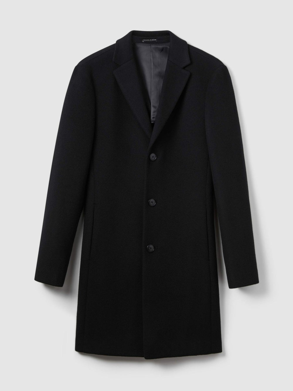 Wool Blend Single Breasted Epsom Overcoat Black | Mens