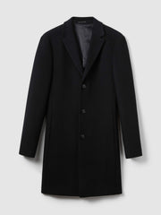 Wool Blend Single Breasted Epsom Overcoat Black | Mens