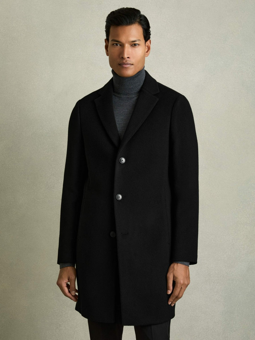 Wool Blend Single Breasted Epsom Overcoat Black | Mens