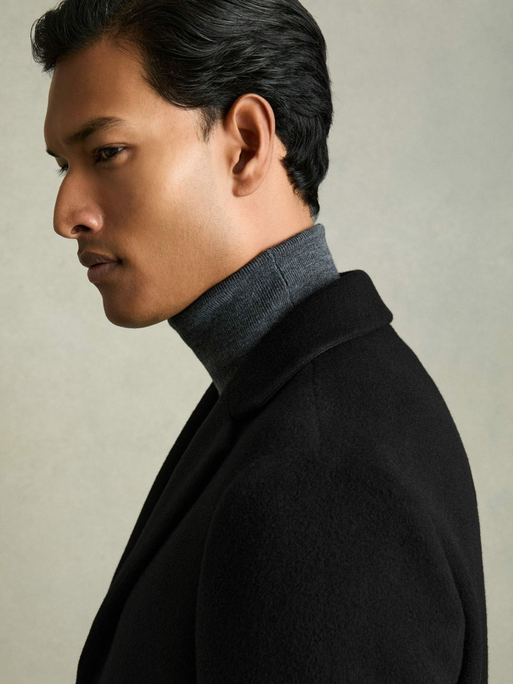 Wool Blend Single Breasted Epsom Overcoat Black | Mens