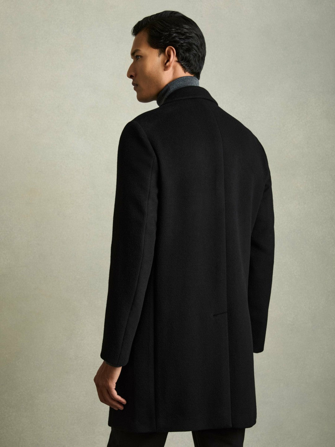 Wool Blend Single Breasted Epsom Overcoat Black | Mens