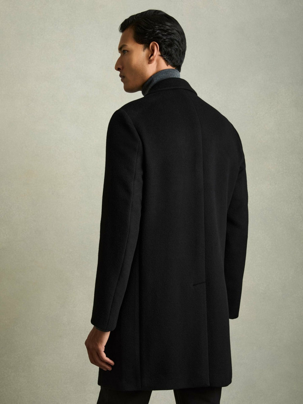 Wool Blend Single Breasted Epsom Overcoat Black | Mens